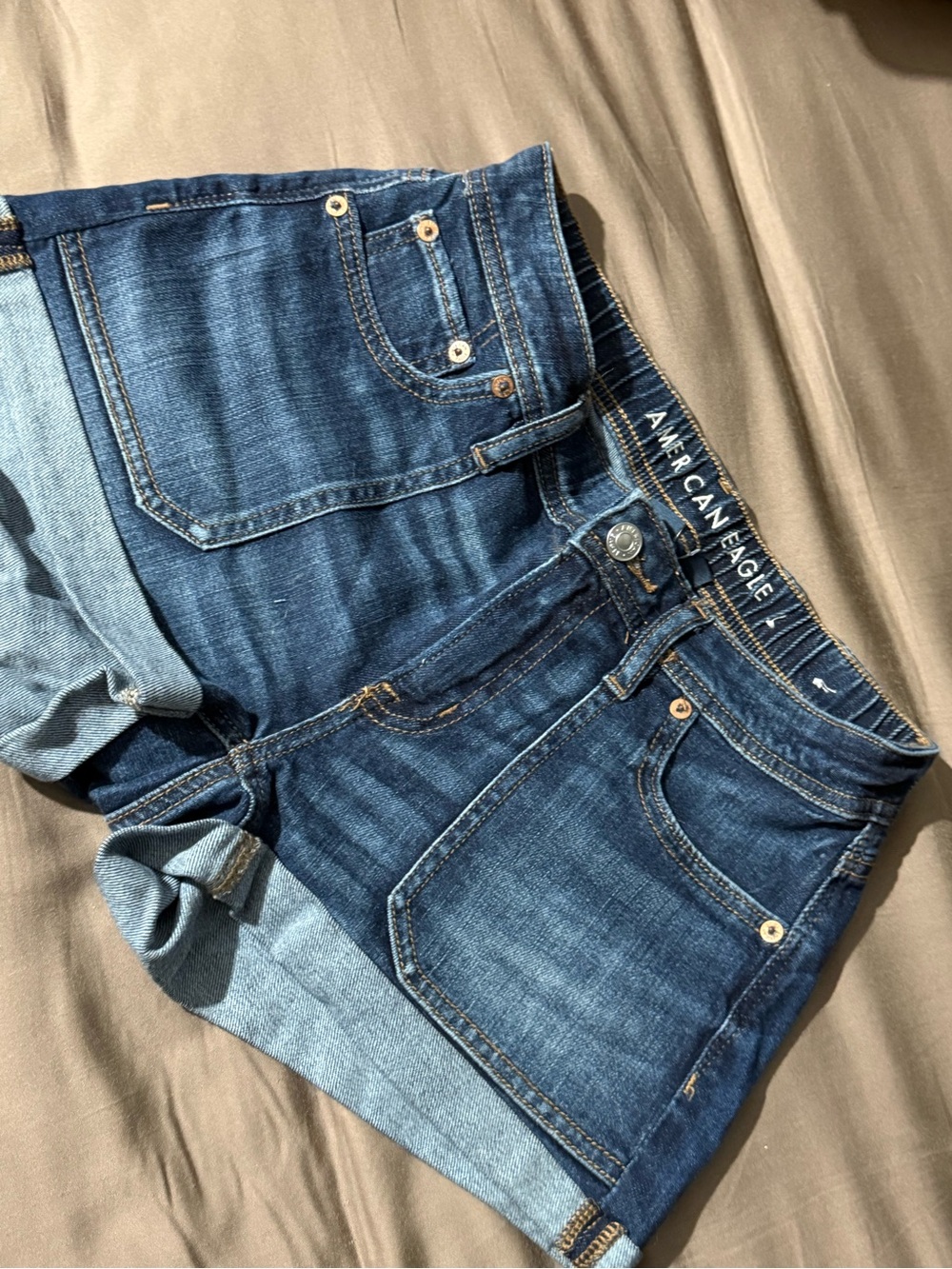 American Eagle Outfitters Dark Blue Denim Roll-Cuff Shorts